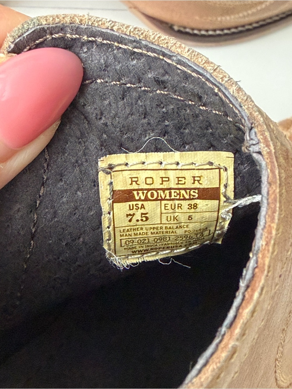 ROPER ROWDY ANKLE BOOTIE Tan Leather Block Heel Cut Out Western Embroidered 7.5 - Picture 8 of 8